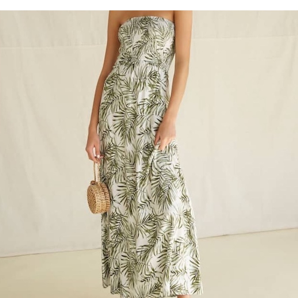 Forever 21 Tropical Palm Print Strapless Maxi Dress Medium
